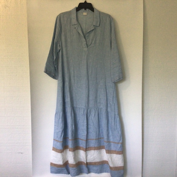Poetry maxi dress linen light blue sleeves - Picture 2 of 9